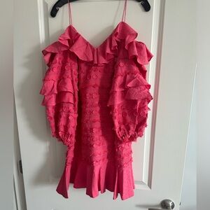 ALEXIS Pink Embroidered Calypso Mini Dress Size: M